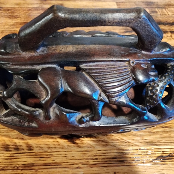 Intricate Brown Carved Wooden Box - Picture 3 of 4